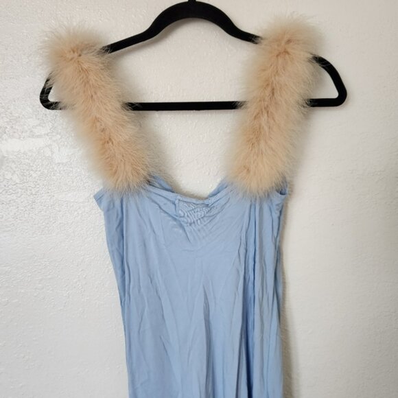 SLEEPER Voulez Vous Dancer Dress Small Baby Blue Slip Dress Feather Straps - Picture 10 of 12